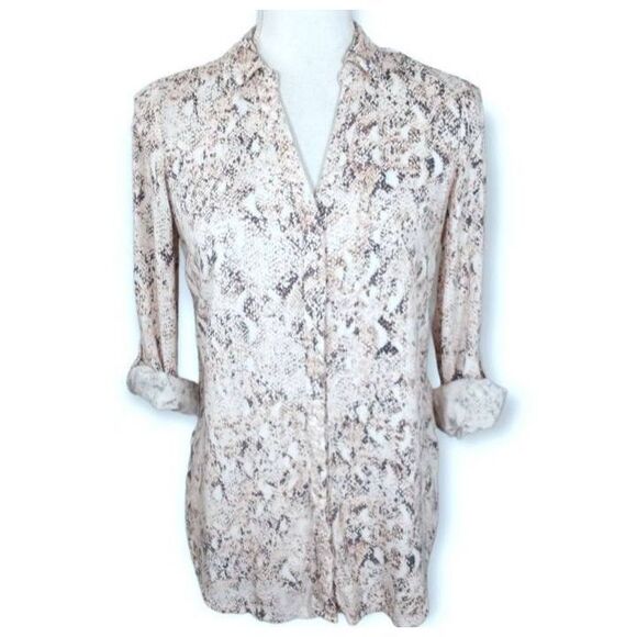 CANDIE'S PINK SNAKE PRINT BUTTON DOWN TOP SZ.S EUC. - Picture 2 of 8